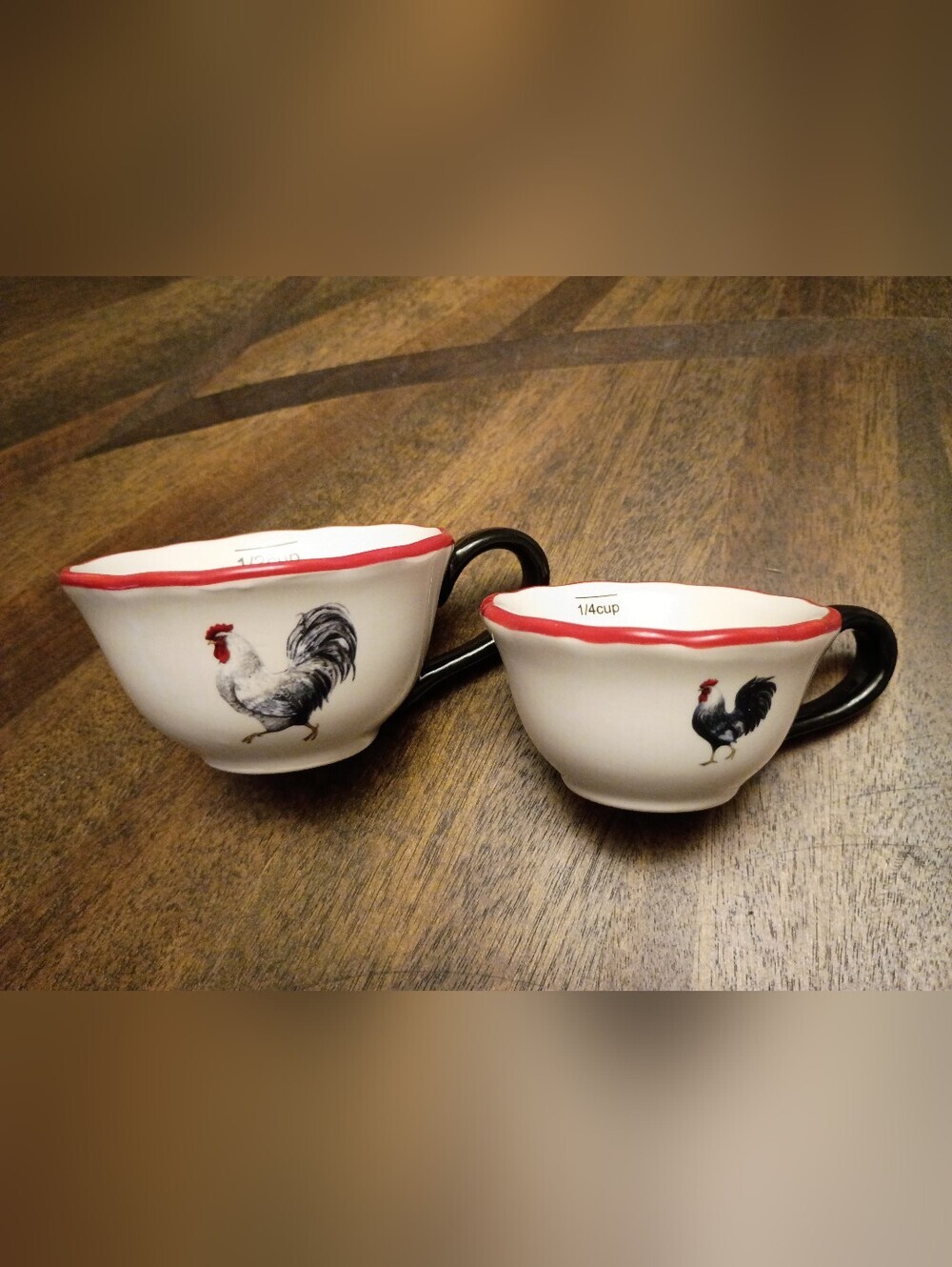 Cracker Barrel Rooster Ceramic Measuring Cup Set Farmhouse Kitchen 1/2 & 1/4 Cup